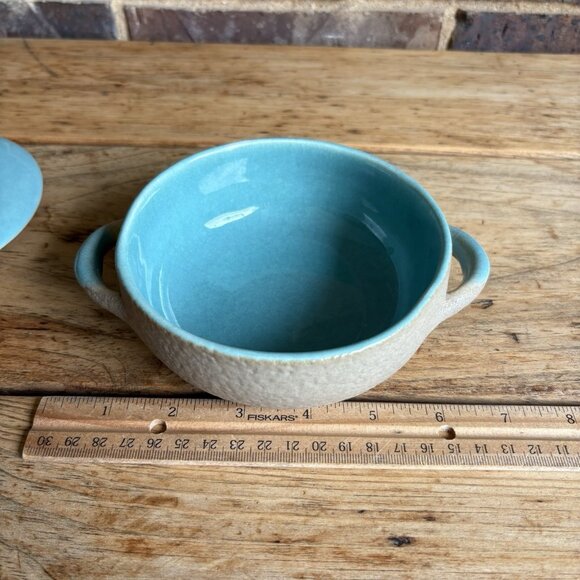 Aqua Taupe Winfield Pottery Covered Soup Chili Casserole Dish Pasadena READ - Picture 14 of 16